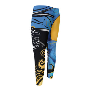 Blue Sky And Golden Sun Samurai Print Men's Compression Pants