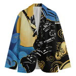 Blue Sky And Golden Sun Samurai Print Men's Cotton Blazer