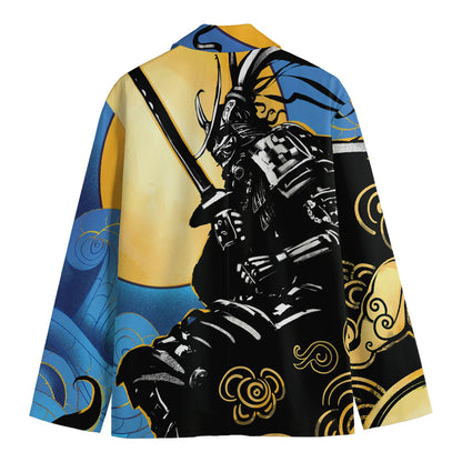 Blue Sky And Golden Sun Samurai Print Men's Cotton Blazer