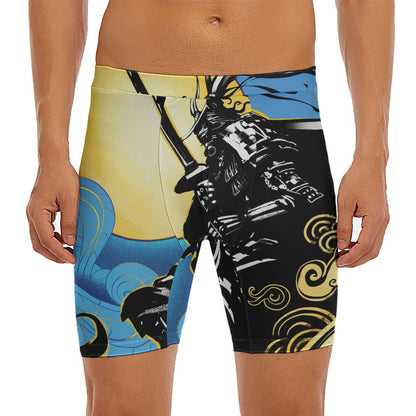 Blue Sky And Golden Sun Samurai Print Men's Long Boxer Briefs