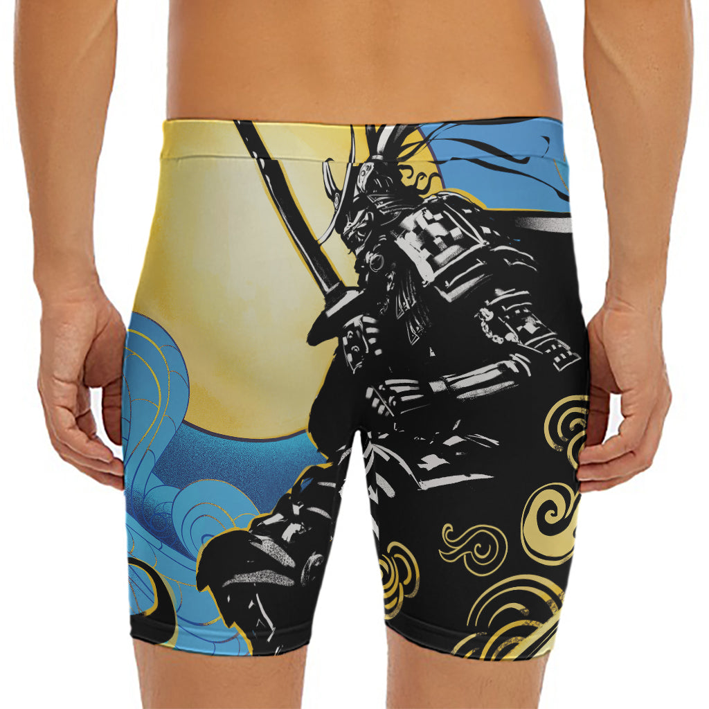 Blue Sky And Golden Sun Samurai Print Men's Long Boxer Briefs