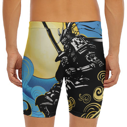 Blue Sky And Golden Sun Samurai Print Men's Long Boxer Briefs