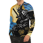 Blue Sky And Golden Sun Samurai Print Men's Long Sleeve Rash Guard