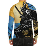 Blue Sky And Golden Sun Samurai Print Men's Long Sleeve Rash Guard