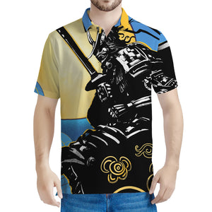 Blue Sky And Golden Sun Samurai Print Men's Polo Shirt