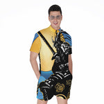 Blue Sky And Golden Sun Samurai Print Men's Rompers