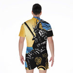 Blue Sky And Golden Sun Samurai Print Men's Rompers