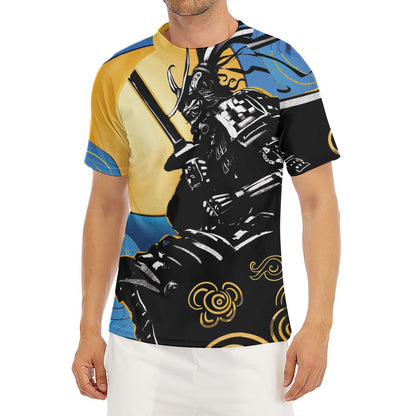 Blue Sky And Golden Sun Samurai Print Men's Short Sleeve Rash Guard