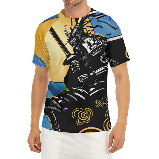 Blue Sky And Golden Sun Samurai Print Men's Short Sleeve Rash Guard