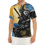 Blue Sky And Golden Sun Samurai Print Men's Short Sleeve Rash Guard