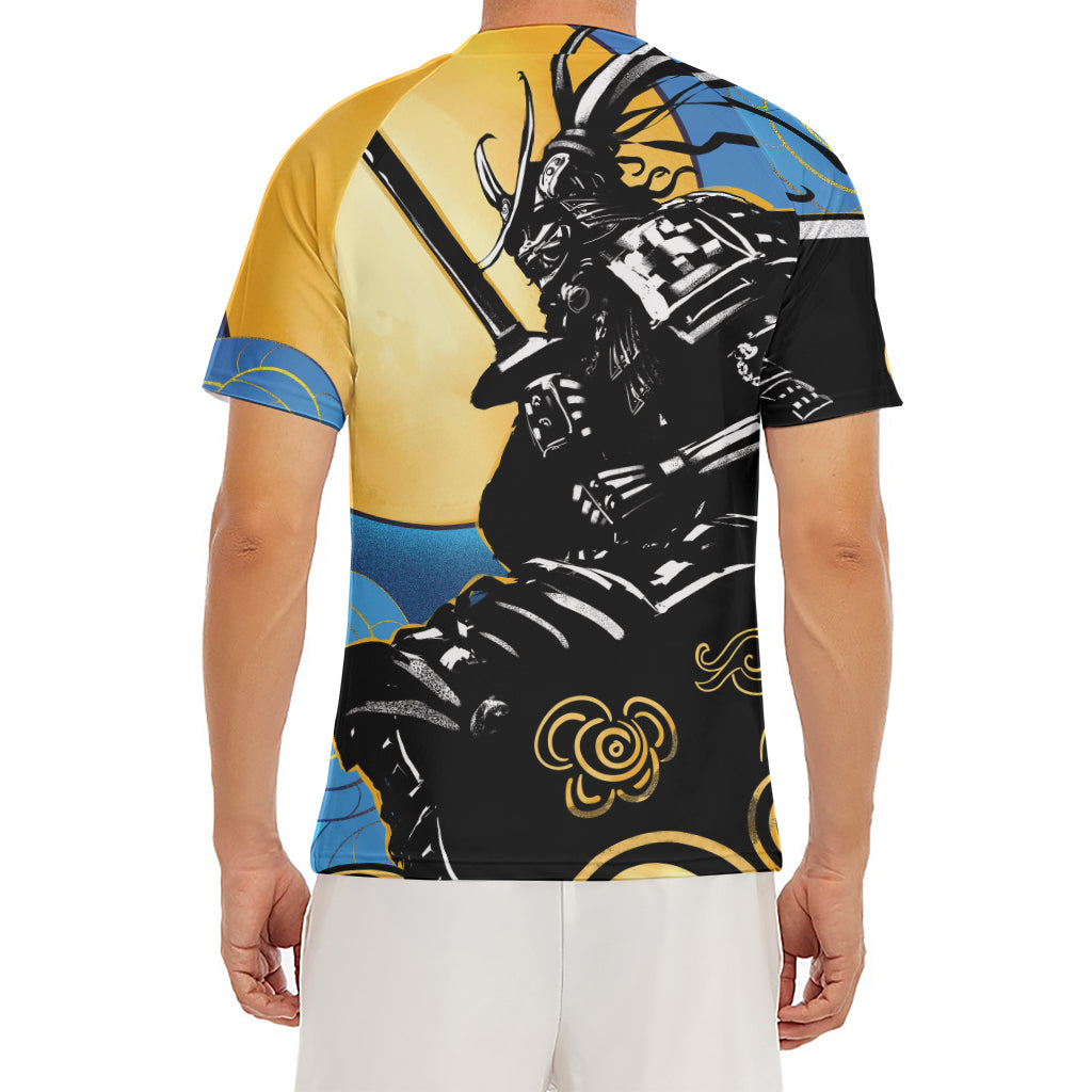 Blue Sky And Golden Sun Samurai Print Men's Short Sleeve Rash Guard