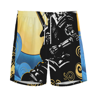 Blue Sky And Golden Sun Samurai Print Men's Sports Shorts