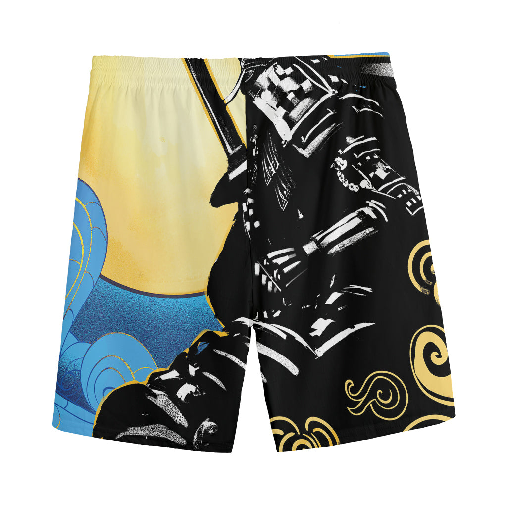 Blue Sky And Golden Sun Samurai Print Men's Sports Shorts