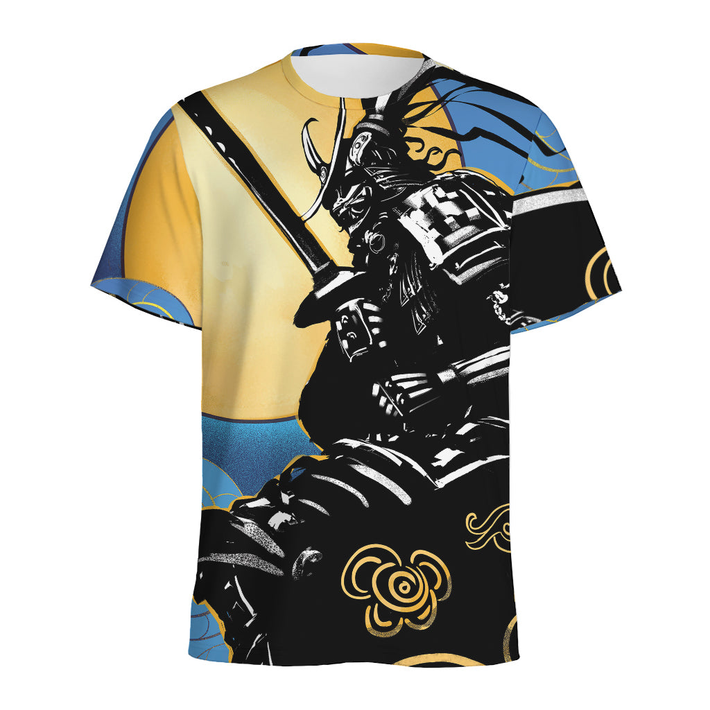 Blue Sky And Golden Sun Samurai Print Men's Sports T-Shirt
