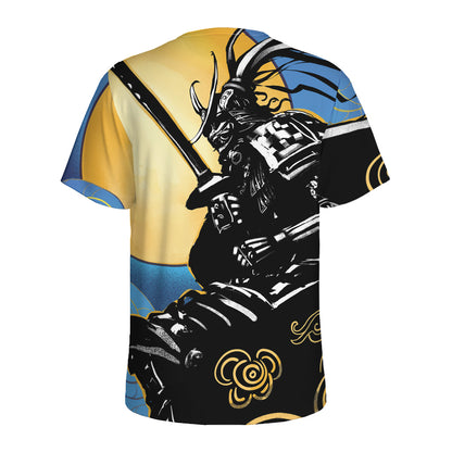 Blue Sky And Golden Sun Samurai Print Men's Sports T-Shirt