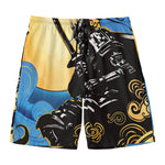 Blue Sky And Golden Sun Samurai Print Men's Swim Trunks