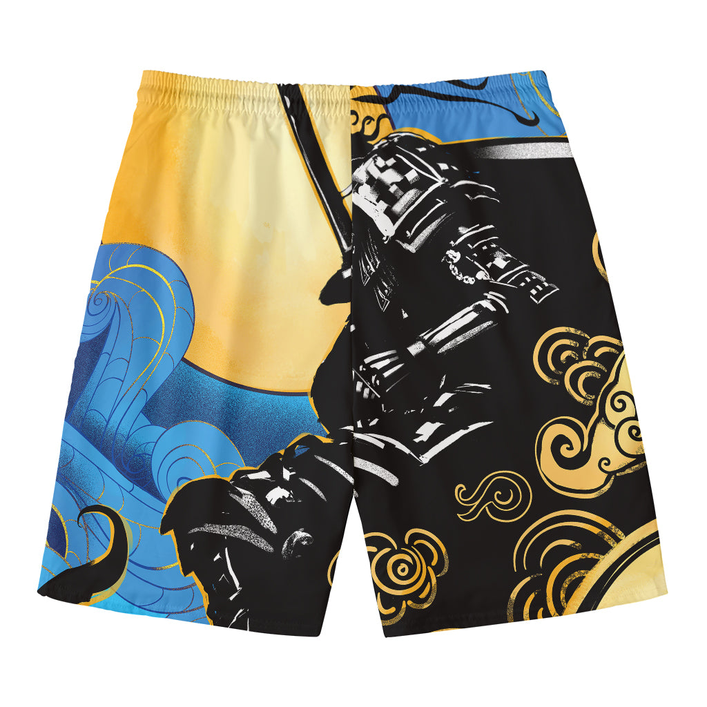 Blue Sky And Golden Sun Samurai Print Men's Swim Trunks