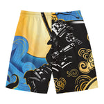 Blue Sky And Golden Sun Samurai Print Men's Swim Trunks