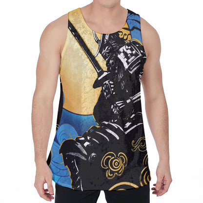 Blue Sky And Golden Sun Samurai Print Men's Velvet Tank Top