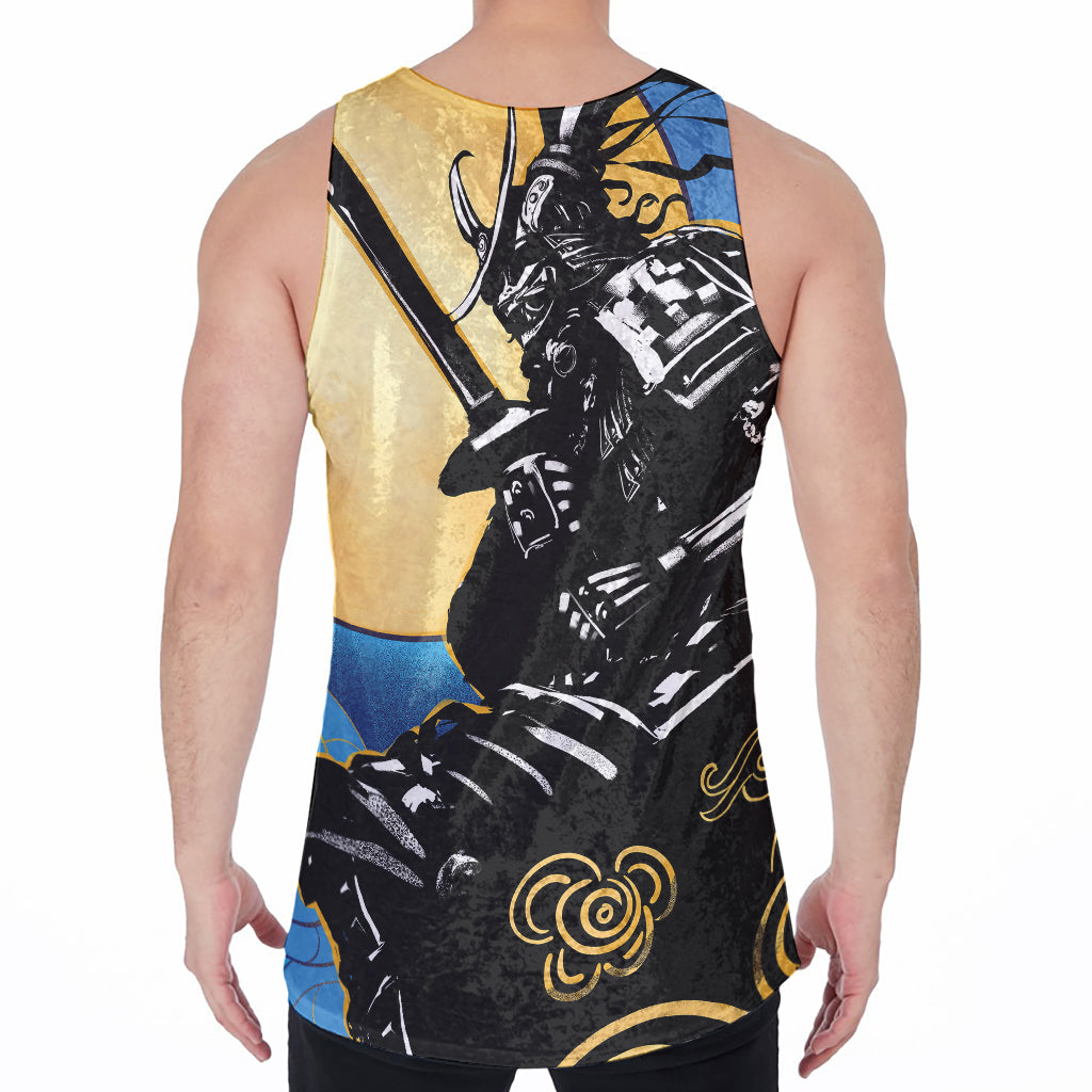 Blue Sky And Golden Sun Samurai Print Men's Velvet Tank Top