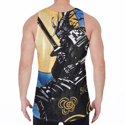 Blue Sky And Golden Sun Samurai Print Men's Velvet Tank Top