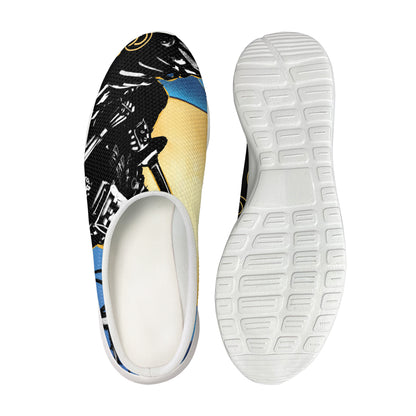 Blue Sky And Golden Sun Samurai Print Mesh Casual Shoes