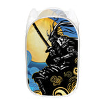 Blue Sky And Golden Sun Samurai Print Mesh Laundry Hamper