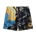 Blue Sky And Golden Sun Samurai Print Mesh Shorts