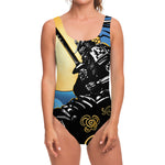 Blue Sky And Golden Sun Samurai Print One Piece Swimsuit