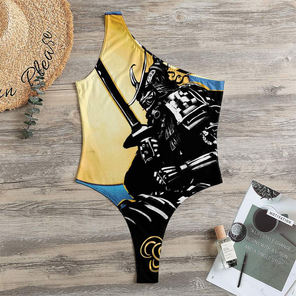 Blue Sky And Golden Sun Samurai Print One Shoulder Bodysuit