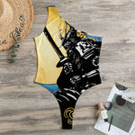 Blue Sky And Golden Sun Samurai Print One Shoulder Bodysuit
