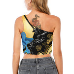 Blue Sky And Golden Sun Samurai Print One Shoulder Crop Top