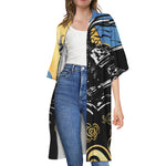 Blue Sky And Golden Sun Samurai Print Open Front Beach Cover Up