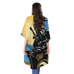 Blue Sky And Golden Sun Samurai Print Open Front Beach Cover Up