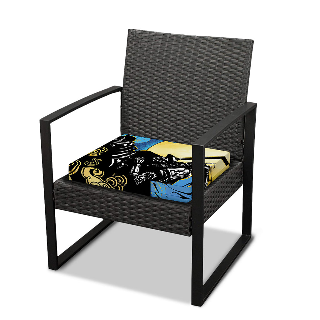 Blue Sky And Golden Sun Samurai Print Outdoor Seat Cushion Cover