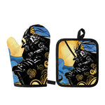 Blue Sky And Golden Sun Samurai Print Oven Mitt And Pot Holder Set