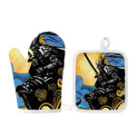 Blue Sky And Golden Sun Samurai Print Oven Mitt And Pot Holder Set