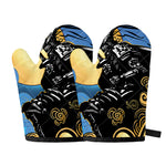 Blue Sky And Golden Sun Samurai Print Oven Mitts