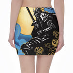 Blue Sky And Golden Sun Samurai Print Pencil Mini Skirt