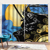 Blue Sky And Golden Sun Samurai Print Pencil Pleat Curtains