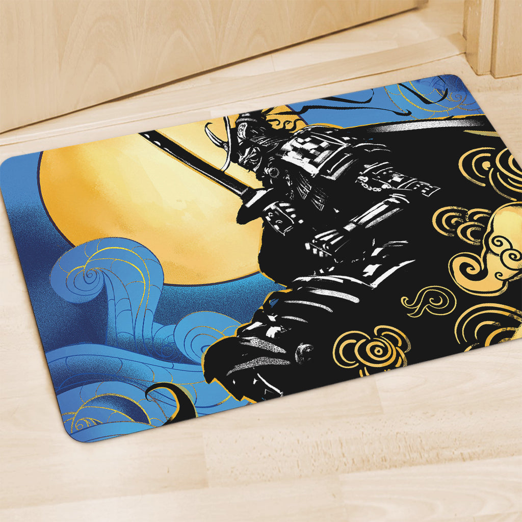 Blue Sky And Golden Sun Samurai Print Polyester Doormat