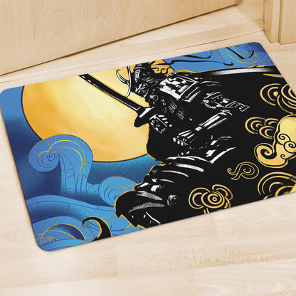 Blue Sky And Golden Sun Samurai Print Polyester Doormat