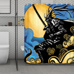 Blue Sky And Golden Sun Samurai Print Polyester Shower Curtain