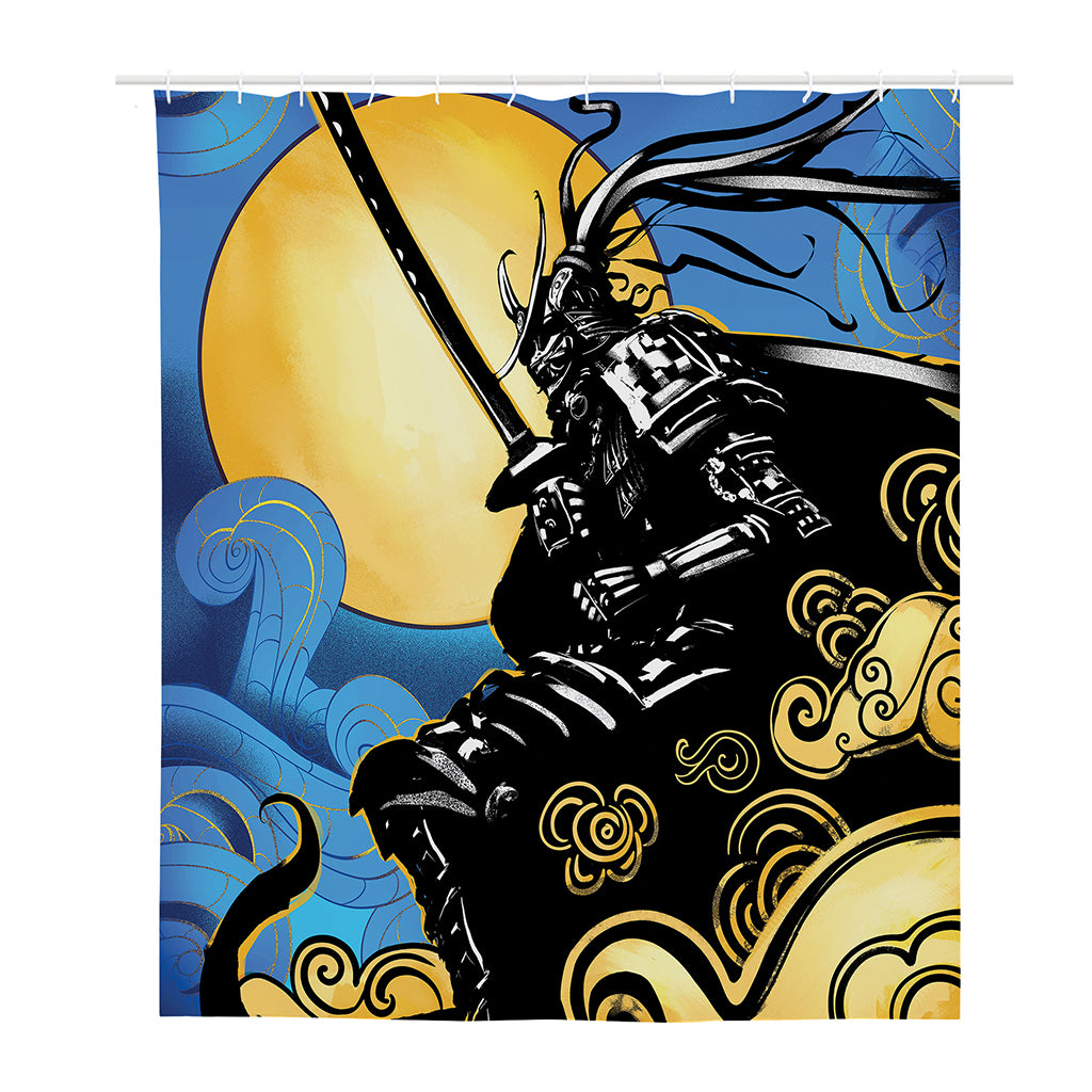 Blue Sky And Golden Sun Samurai Print Polyester Shower Curtain