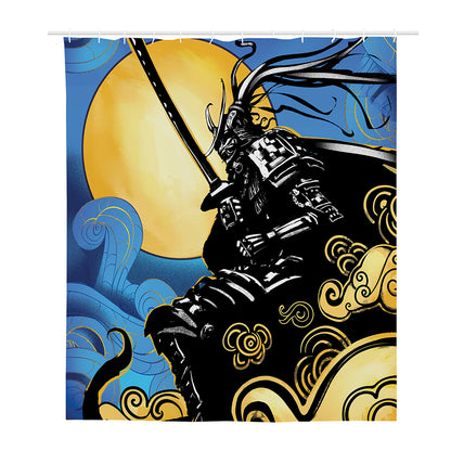 Blue Sky And Golden Sun Samurai Print Polyester Shower Curtain
