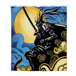 Blue Sky And Golden Sun Samurai Print Polyester Shower Curtain