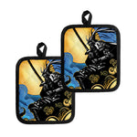Blue Sky And Golden Sun Samurai Print Pot Holders