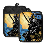 Blue Sky And Golden Sun Samurai Print Pot Holders With Pocket