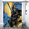 Blue Sky And Golden Sun Samurai Print Premium Shower Curtain