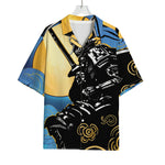 Blue Sky And Golden Sun Samurai Print Rayon Hawaiian Shirt
